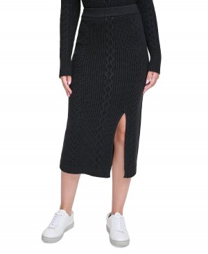 Женская юбка-миди косой вязки без застежек , черный Calvin Klein Jeans