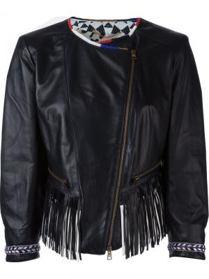 Укороченная кожаная куртка с бахромой Bazar Deluxe. Цвет: чёрный