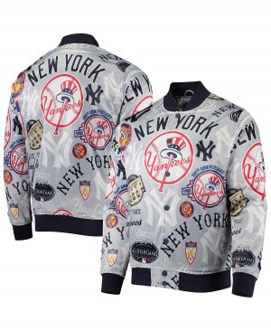 Мужская серая атласная куртка new york yankees со сплошным принтом на застежках , серый Pro Standard