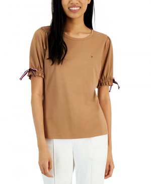 Женская футболка с манжетами на шнурке , коричневый Tommy Hilfiger
