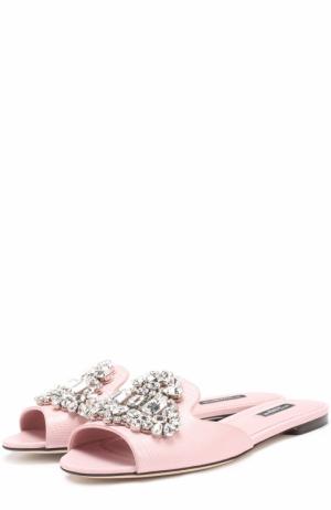 Кожаные шлепанцы Bianca с кристаллами Dolce & Gabbana. Цвет: светло-розовый