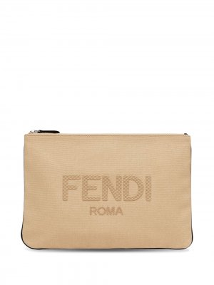 Клатч среднего размера с логотипом Fendi. Цвет: бежевый