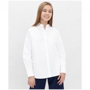Рубашка на пуговицах с манжетами и воротником белая Teens line, размер 176, модель 222BBGTS22010200 Button Blue. Цвет: белый