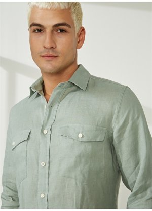 Зеленая мужская рубашка узкого кроя с воротником на пуговицах AT.P.CO