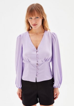 Блуза V-образный вырез на пуговицах спереди , цвет lilac adL
