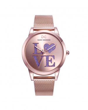 Женские часы Tooting с розовым циферблатом и надписью love фиолетовым блеском , розовый Mark Maddox