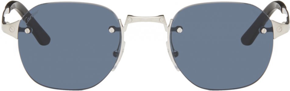 Серебряные квадратные солнцезащитные очки , цвет Silver/Silver/Blue Cartier