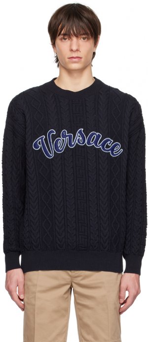 Темно-синий университетский свитер Greca Versace