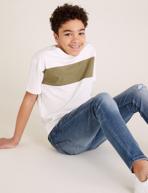 Комплект футболок с отделкой рубчик для мальчика (4 шт) Marks & Spencer. Цвет: синий микс