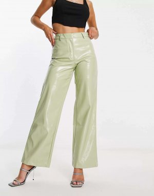 Светло-зеленые брюки прямого кроя x Mimi AR NA-KD. Цвет: зеленый