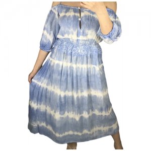 Сарафан размер 42-44-46 (S-M) / Индия Tie&Dye (Тай-Дай) - неповторимый узор на каждом изделии Платье летнее пляжное Laguna Cotton. Цвет: голубой/белый