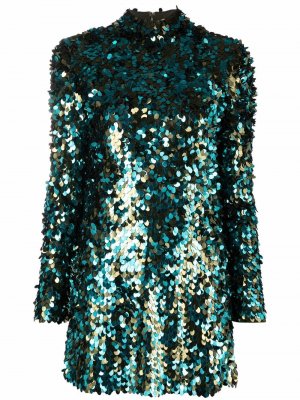 Платье мини с длинными рукавами и пайетками Emilio Pucci. Цвет: синий