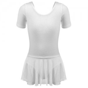 Купальник для хореографии х/б, короткий рукав, юбка-сетка, размер 36, цвет белый нет бренда. Цвет: белый