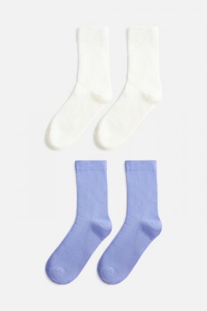 Набор носков высоких однотонных (2 пары) befree. Цвет: голубой