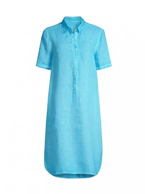 Льняное платье-рубашка миди , синий 120% Lino