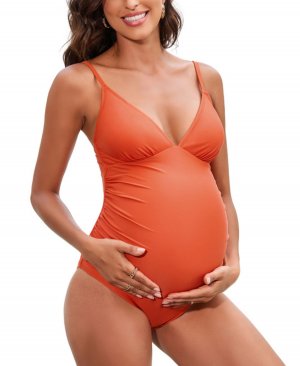 Женский цельный купальник для беременных с v-образным вырезом и рюшами CUPSHE