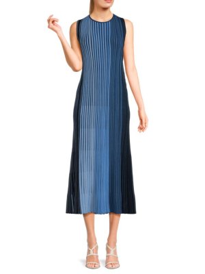 Полосатое трикотажное платье в рубчик из натуральной шерсти , цвет Blue Black Akris Punto