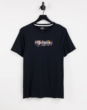 Черная футболка с логотипом бабочкой на груди и спине -Черный цвет Hollister