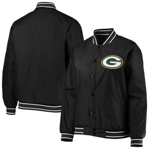 Женская куртка на кнопках из полиэстера JH Design, черная, зеленая, Bay Packers, больших размеров Unbranded