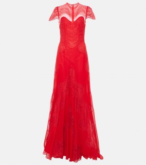 Платье dante из шелкового жоржета с кружевной отделкой , красный Costarellos