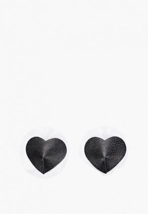 Наклейки на грудь Le Frivole черные сердечки из эко-кожи со змеиным тиснением, 6.3х5.3 см, 1 пара. Цвет: черный