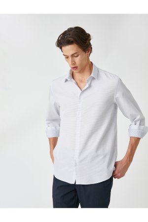 Базовая рубашка Классический воротник с манжетами Длинный рукав Без железа , белый Koton
