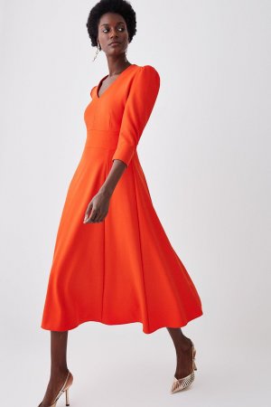 Приталенное платье миди из структурированного крепа с пышной юбкой , оранжевый Karen Millen