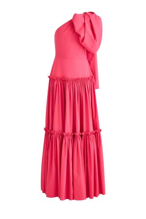 Вечернее платье с лифом на одно плечо, объемным бантом и оборками A LA RUSSE. Цвет: розовый