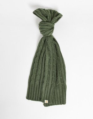 Вязаный шарф цвета хаки с логотипом и узором «косы» -Зеленый цвет Farah