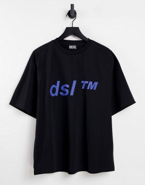Черная oversized-футболка с логотипом Dsl T-Balm-Черный Diesel