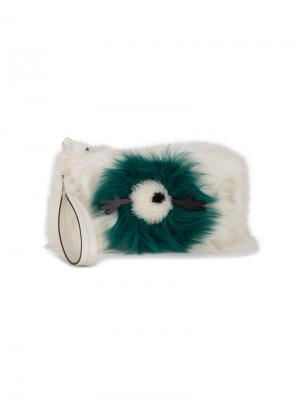 Пушистый клатч из овечьей шерсти с изображением глаза Anya Hindmarch. Цвет: белый