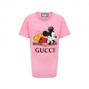 Хлопковая футболка Disney x Gucci. Цвет: розовый