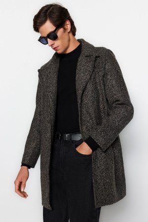 Пальто - Коричневый Базовый , Trendyol