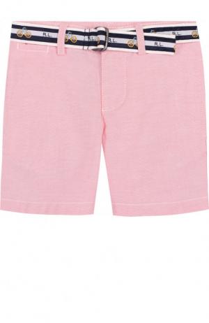 Хлопковые шорты с контрастным ремнем Polo Ralph Lauren. Цвет: розовый