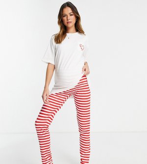 Новогодний пижамный комплект в полоску красного и белого цвета -Разноцветный Pieces Maternity