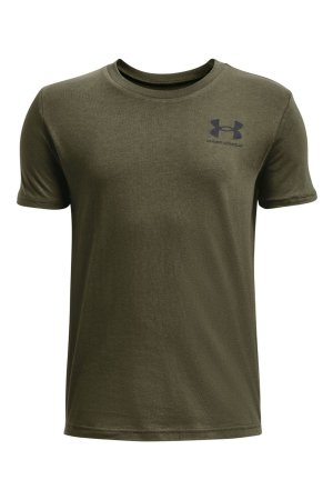Молодёжная футболка спортивного стиля для мальчиков с логотипом на левой груди , зеленый Under Armour