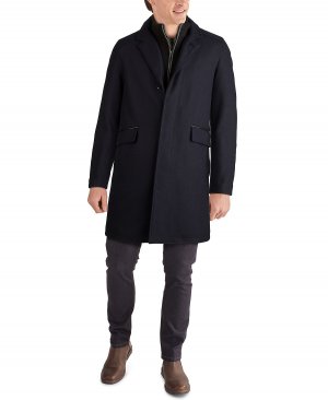 Мужское многослойное пальто классического кроя из твила с отделкой искусственной кожи , синий Cole Haan