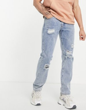 Прямые джинсы винтажного светлого оттенка с эффектом потертости от комплекта -Голубой Liquor N Poker
