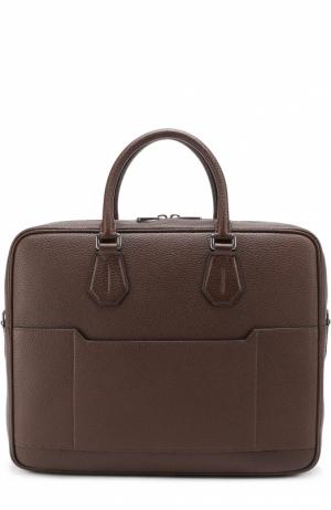 Кожаная сумка для ноутбука с внешним карманом на молнии Bally. Цвет: темно-коричневый