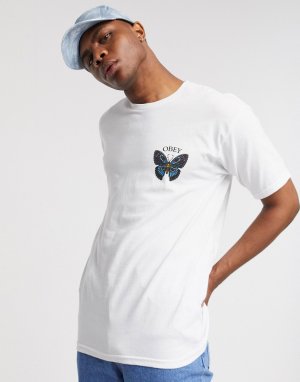 Белая футболка с принтом бабочки на спине -Белый Obey