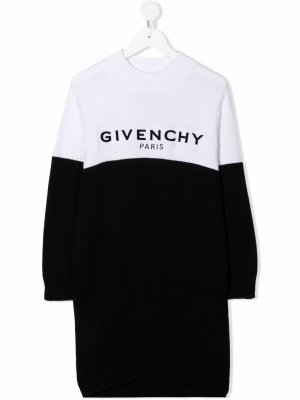 Трикотажное платье в стиле колор-блок с логотипом Givenchy Kids. Цвет: черный