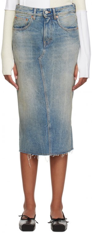 Синяя джинсовая юбка-миди с выцветшими узорами MM6 Maison Margiela