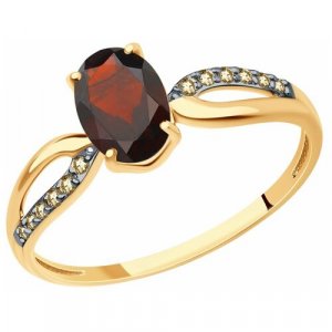 Кольцо , красное золото, 585 проба, фианит, гранат, размер 16.5 Diamant