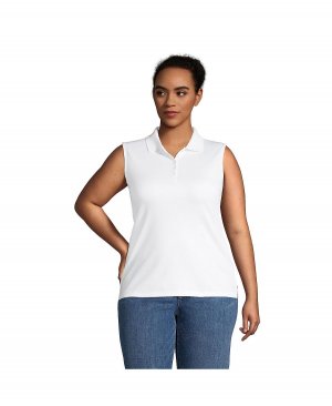 Женская рубашка-поло без рукавов Supima больших размеров из хлопка Lands' End, белый Lands' End