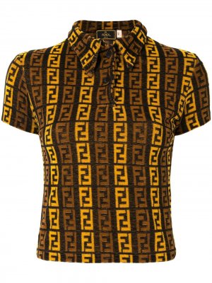 Укороченная рубашка поло с узором Zucca Fendi Pre-Owned. Цвет: коричневый