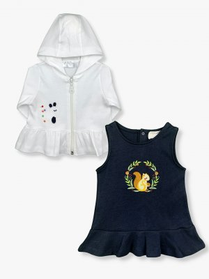 Платье для маленьких девочек с круглым вырезом и вышивкой, комплект из 2 штук LUGGİ BABY, темно-синий Baby