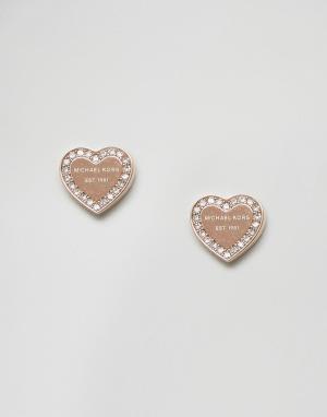 Золотисто-розовые серьги-гвоздики в форме сердца Michael Kors. Цвет: золотой