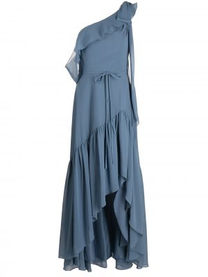 Вечернее платье Padua на одно плечо с оборками Marchesa Notte Bridesmaids. Цвет: синий