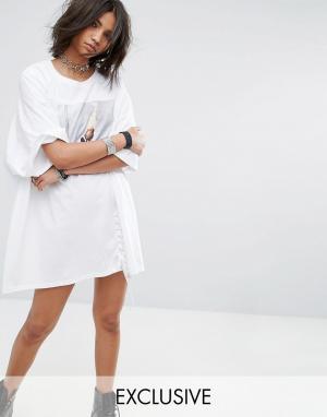 Платье-футболка в стиле оверсайз со шнуровкой Vintage Milk It. Цвет: белый