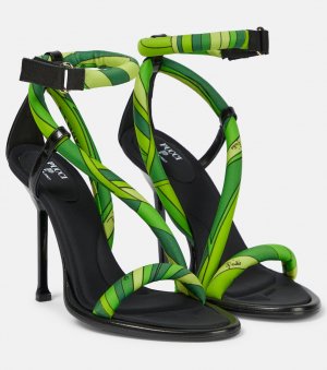 Шелковые сандалии с кожаной отделкой , зеленый Pucci